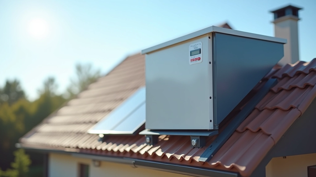 Mājas bateriju sistēma instalēta pie saules paneļu sistēmas uz dzīvojamā mājas jumta